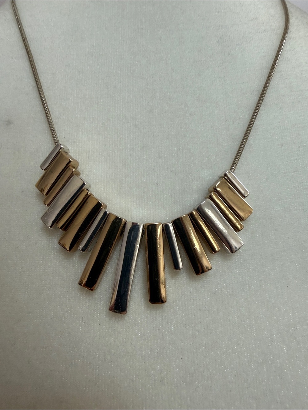 Vintage Silver & Gold Metal Fringe on Silvertone Snake Chain Necklace 18”